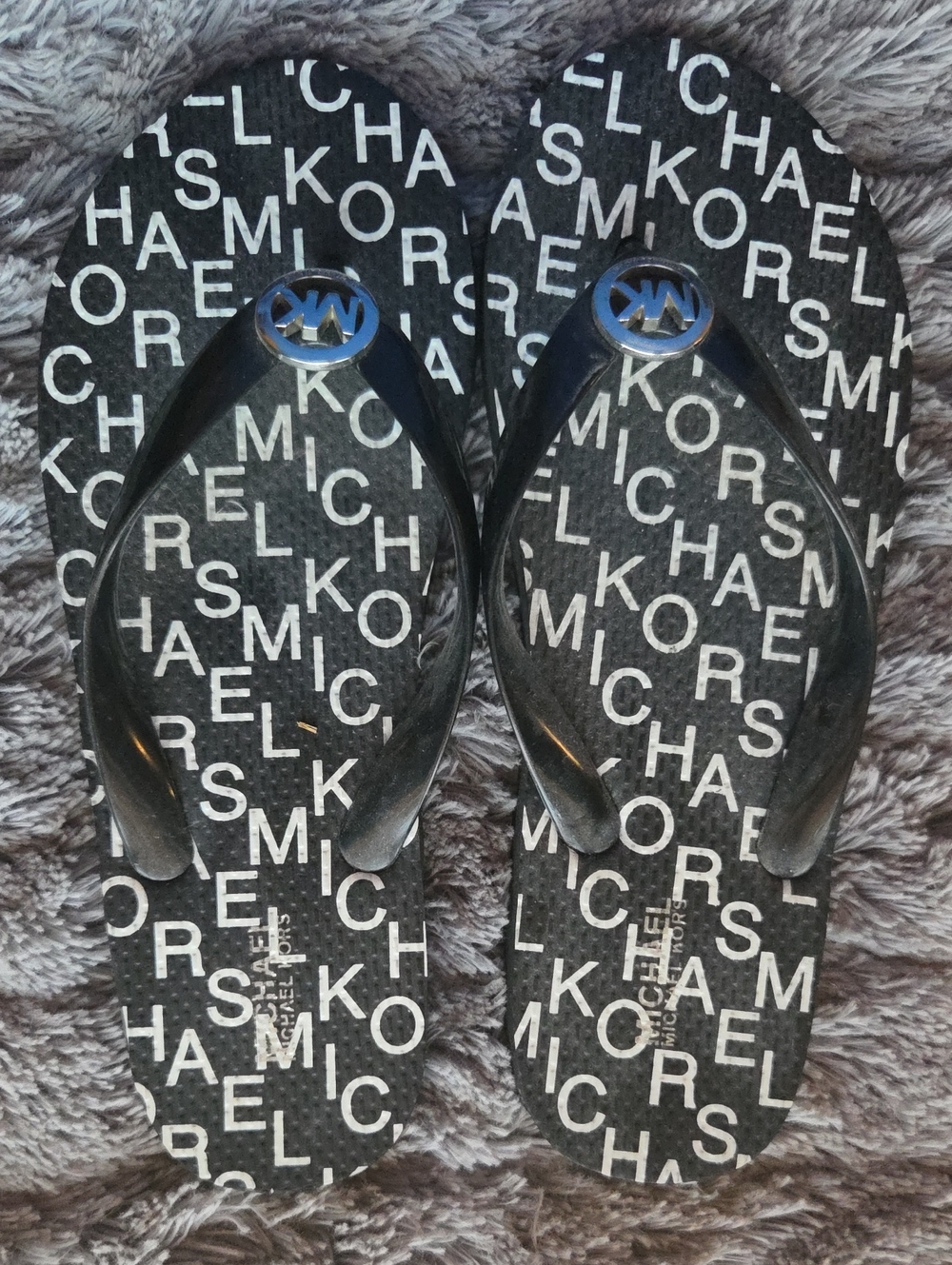 Michael Kors Black White Logo Flip Flops